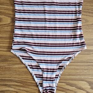 Wild Fable Striped Bodysuit - Burgundy, Blue, White